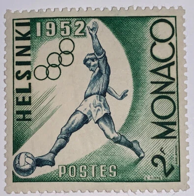 旅行邮票:1952 年摩纳哥邮票 Sc# 296 赫尔辛基奥运会足球、薄荷、莫格尔 — 第 1/4 张图片