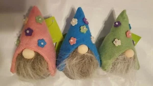 3 Hobby Lobby Easter Fabric Beanie Plush Gnomes Green Blue Pink Decoration Set - Picture 1 of 8