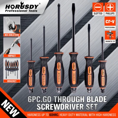 6Pc Thru Screwdriver Set Hammer Impact Hex Magnetic Tips Rubber Grip Handle CRV - image 1 of 4