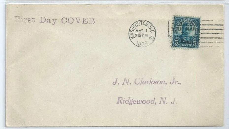 US FDC 663 5c Kansas Overprint May 1 1929 DC J N CLARKSON Cachet First Day Cover - Image 1 of 2