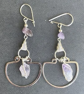Peruvian Purple Amethyst Semi-Precious Stone Earrings Dangle Drop Boho - Picture 1 of 5
