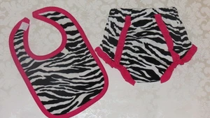 Zebra & Fuchsia Bib and Ruffle Diaper Cover  0-6 Months 6-12 Months - Picture 1 of 3