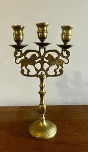 VTG “Lion Of Judah” Brass Three Armed Candelabra - Picture 1 of 9