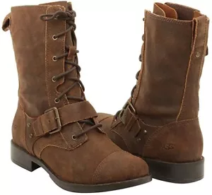 UGG® AUSTRALIA MARELA BROWN LEATHER COMBAT BOOTS UK 4.5 EUR 37 USA 6 RRP £225 - Picture 1 of 12