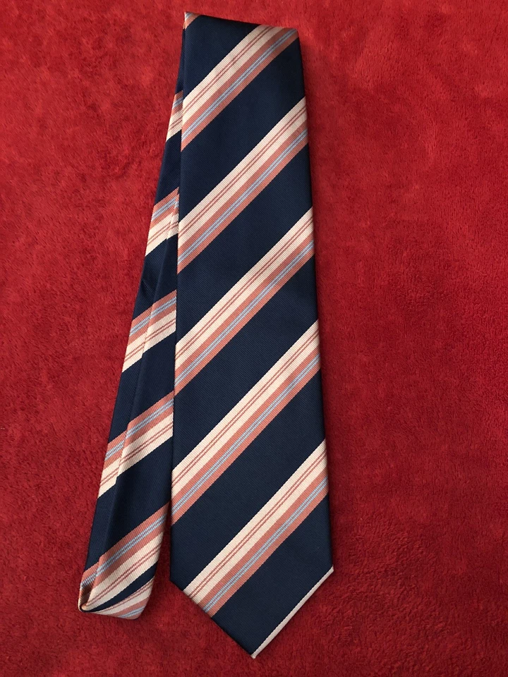 Corbata Holliday & Brown azul marino con rayas rosadas y cielo hecha a mano en Inglaterra 3,75/58 usada en excelente estado Foto 1 de 4