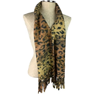 Fleece Fringed Animal Print Brown Black Scarf Beaded 9 x 60" - Picture 1 of 4