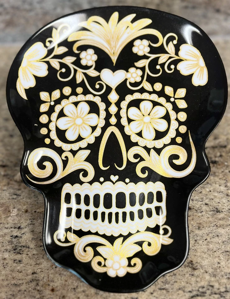 Nicole Miller Negro Halloween Calavera Melamina Aperitivo Platos Juego de 4 Foto 1 de 1