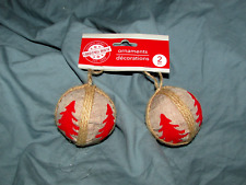 Christmas House ORNAMENTS 2 beige balls w/jute & red felt trees (Ebay 3)