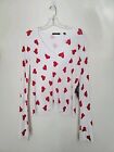 Cyrus Y2k White Heart Sweater  New Valentines Day Bell Sleeve Small 