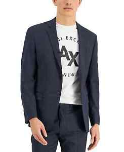 Armani Exchange Mens Jacket Size 42R Navy Windowpane Plaid Slim Fit Wool NWT