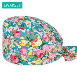 US female's flowers printed scrub cap cotton nurse dentist operating room caps - Picture 1 of 8