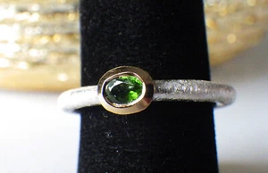 JOYERÍA-PIEZA anillo PLATA verde cromo diopsido NUEVO facetas 54 17 chapado en oro - Imagen 1 de 4