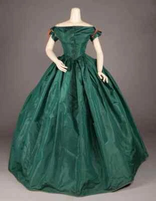 French Duchess Civil War Theater Ball Gown Day Dress Green Dress Victorian - Image 1 of 4