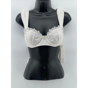 Bralette FOR LOVE AND LEMONS Para Mujer Blanco Volantes Ribete de Encaje Corbata Trasera Talla S - Imagen 1 de 10