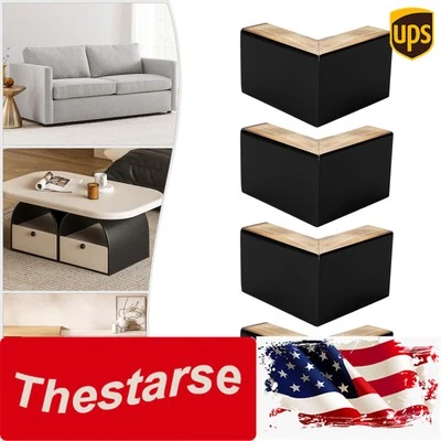 4PC 5.9*3.9" Black Wooden Furniture Legs Pine Wood L-Shaped Table Sofas Feet - Image 1 of 4