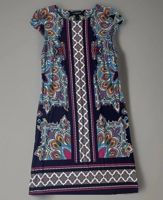 Liz Claiborne Women’s 14 Paisley Boho Sheath Dress Cap Sleeve Retro Print - Image 1 of 4