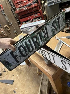 Vintage Intersection Porcelain Street Sign Set Everett And Fourth Street - Picture 1 of 12