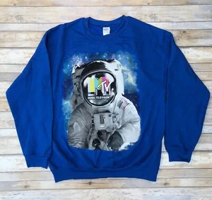 *New* MTV Astronaut USA Flag Blue Fleece Sweatshirt Men’s Size Large RARE - Picture 1 of 10