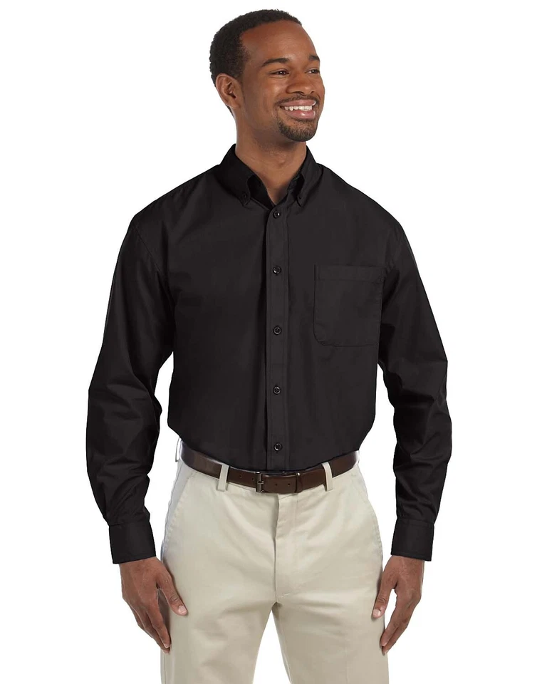 Harriton Men's 3.1 oz. Essential Polyester Cotton DTM Buttons Poplin M510 S-4XL - Image 1 of 1