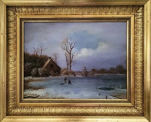 Antique oil painting. Frederik Rohde(1816-1886):”Playing on the ice” - Picture 1 of 3