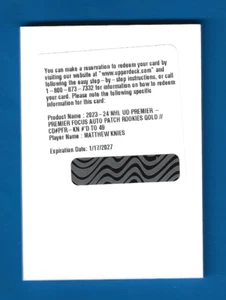 2023-24 UD Premier Focus Matthew Knies Gold RC Auto Patch /49 Redemption Unused - Picture 1 of 2