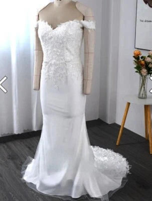 Off Shoulder Sweetheart Chiffon Sheath Beaded Corset Lace Up Back Wedding Dress - Image 1 of 4