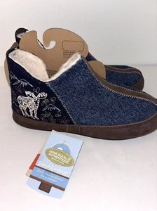 Acorn Slippers Forest Bootie Navy Blue Moose Embroidered Women’s Size 6.5-7.5 - Picture 1 of 6