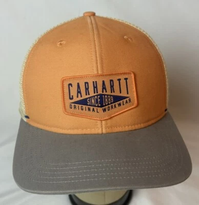 Carhartt Cap Canvas Mesh Back Crafted Patch Snapback Trucker Hat Orange Gray - Imagem 1 de 4