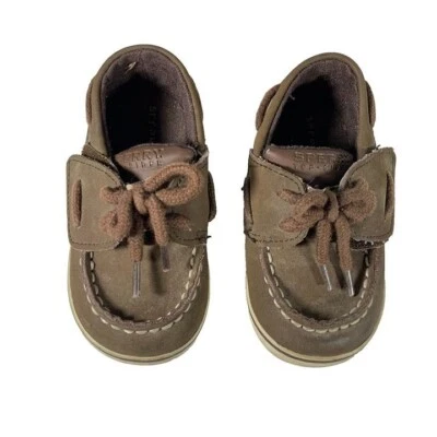 Baby Sperry Brown Leather Boat Shoe Leopard Loafer Dress Girl Toddler Size 4M - Image 1 of 4