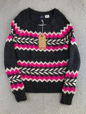 Nuevo con etiquetas Suéter American Eagle Para Mujer XS Gris Rosa Pullover Rayas Tejido Preppy Foto 1 de 4