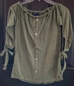 Girls Blouse Love S Green Button Down Good Condition  - Picture 1 of 5