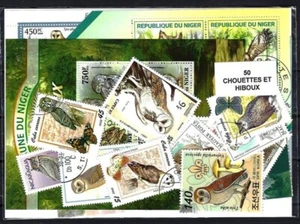Animaux Chouettes et Hiboux 50 timbres différents oblitérés - Foto 1 di 1