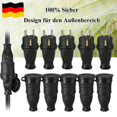XIIW 5 Paar Schukostecker Und Kupplung Steckdose 16A 230V 4000W Hartgummi Wasserdicht