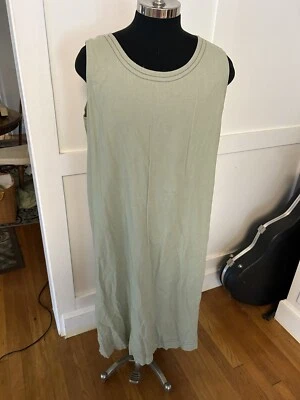 Maxi Vestido Jersey JANE ASHLEY De Colección Verde Salvia Lino Algodón 2X Escote Recortado Foto 1 de 4