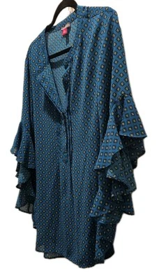 Blusa Vince Camuto Plus 2X Verde Estampa Floral Manga Babado - Imagem 1 de 4