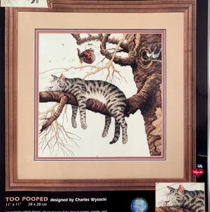 Dimensions TOO POOPED Counted Cross Stitch Kit Tiger Cat #35087 Charles Wysocki - Picture 1 of 6