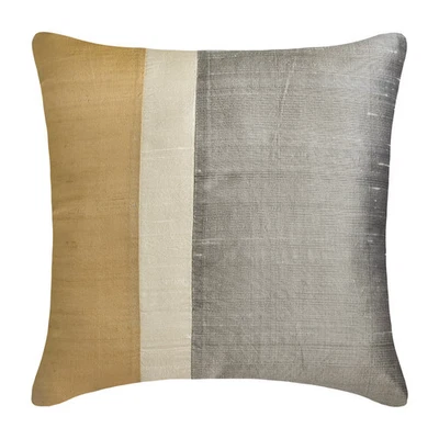 Gold & Grey Decorative Throw Pillow Cover, 16"x16" Silk Cushion - Splendour Gold - Image 1 of 3