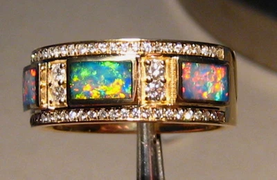 Anillo de ópalo y diamantes para hombre, oro amarillo sólido de 14 k, talla 12, brillo 5+ Foto 1 de 4