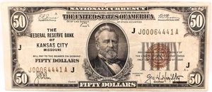 1929 $50 Federal Reserve Bank Note FRBN of Kansas City Fr. 1880-J - Picture 1 of 15