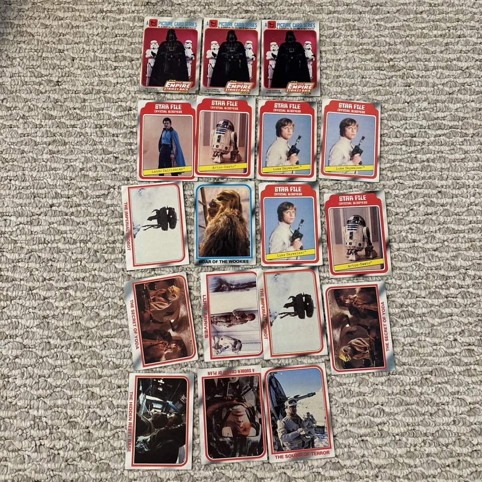 1980 Topps Star Wars ESB Полный 18 карт Боба Фетт Йода Ландо RC тяжелая игра - Изображение 1 из 1