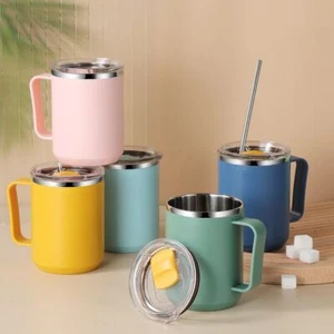 Stainless Steel Thermos Mug Tea Coffee Thermal Cup Insulated Travel Mug 450 ML - Picture 1 of 17