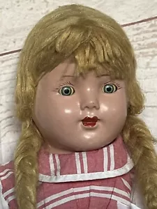 Heidi 1930 Composición Muñeca Sawdust Trenzado 18"" Rojo Blanco Vestido Zapatos Negros - Imagen 1 de 16