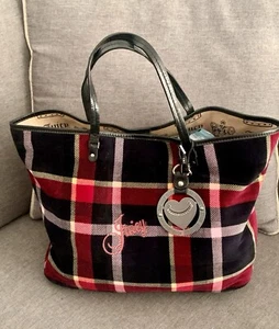 Vintage Black Red Plaid Velour Juicy Couture Tote Shoulder Handbag Y2K Holiday - Picture 1 of 14