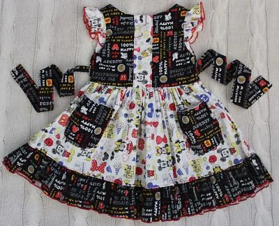 Vestido OLIVE MAE Hecho a Mano en EE. UU. Boutique Disney Mickey Minnie Mouse, Talla 4 3T Foto 1 de 4