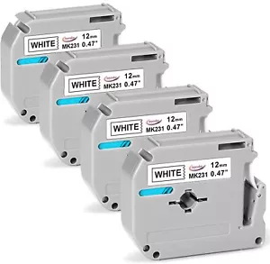 4PK M-K231 M231 For Brother P-Touch 12mm Label Tape White 1/2" PT-55 PT-85 PT-70 - Picture 1 of 13