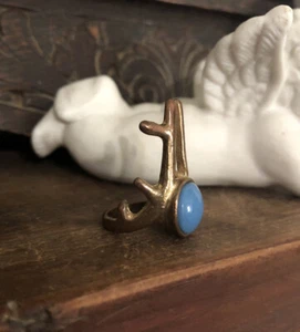 Estate Find, Unusual Southwestern Design Antler Ring With Faux Turquoise - Picture 1 of 12