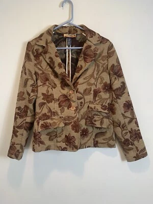 Hailaua Jack’s Cafe Jacket Blazer Size 8 Pockets 2-Button Front Textured Floral - Image 1 of 4