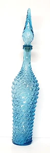 Blue Diamond Genie Pineapple Bottle Empoli Italy Glass Design 22" Vintage MCM - Picture 1 of 16