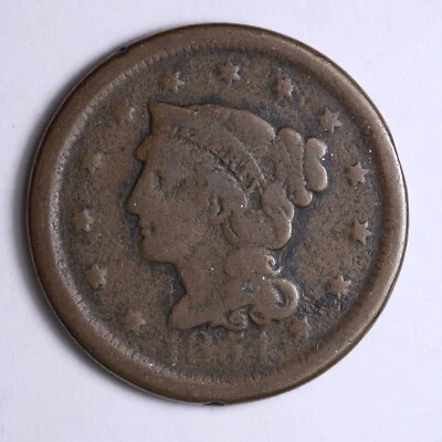 1854 Large Cent Braided Hair FINE OLD RARE COIN B080 - Image 1 of 2