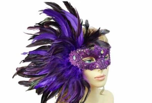 Fashionable Womens Venetian Masquerade Mask with Huge Feathers - Picture 1 of 5